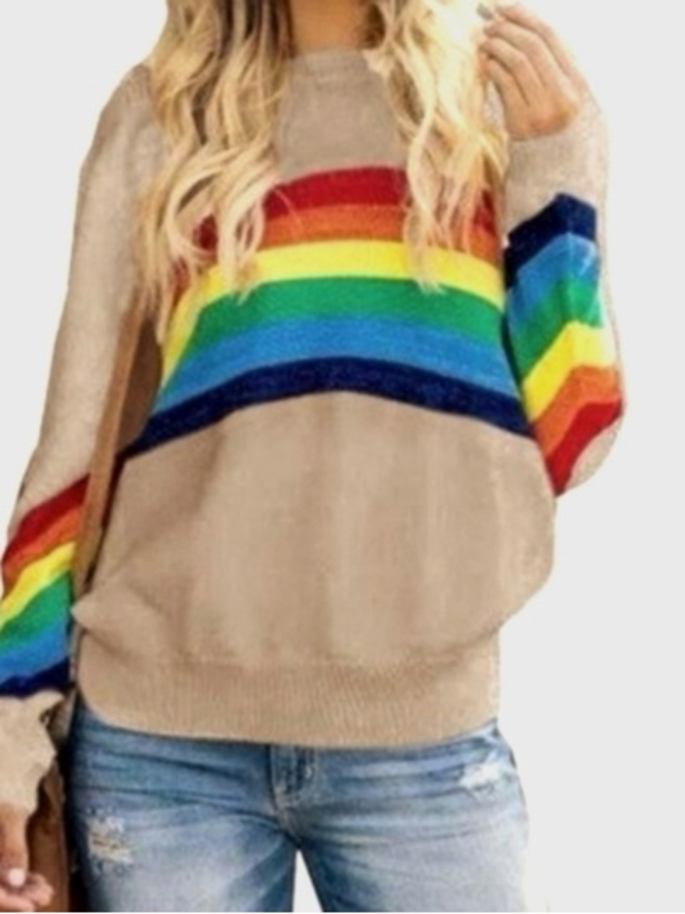 YOUNG FABULOUS BROKE RAINBOW SWEATER SMALL/MEDIUM